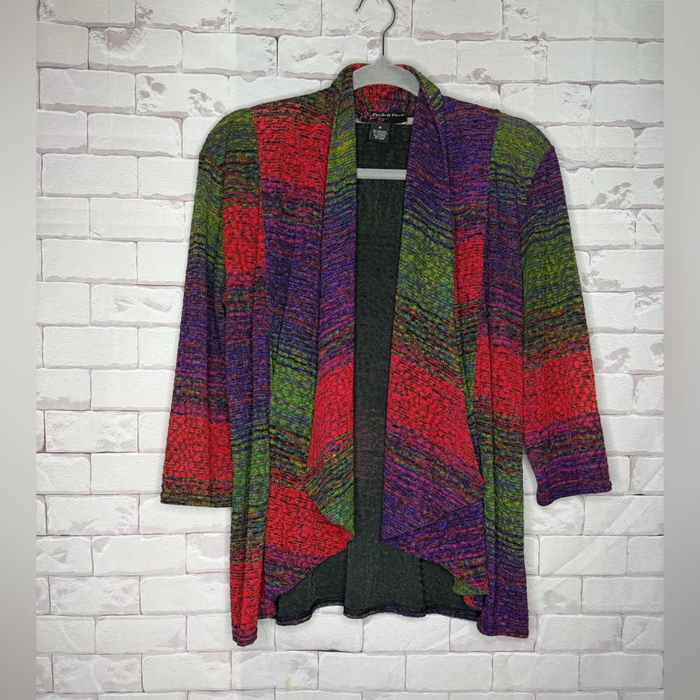 Peck & Peck Red Green Purple Open‎ Front Cardigan/ Size Med